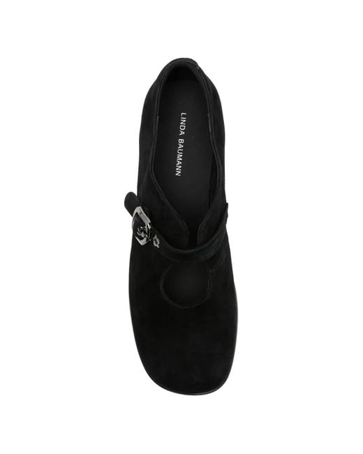 Linda Baumann Black Buckle-Fastening Block-Heel Pumps