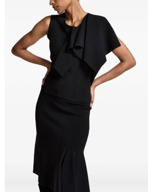 Essentiel Antwerp Black Know Ruffled Asymmetric-Neck Blouse