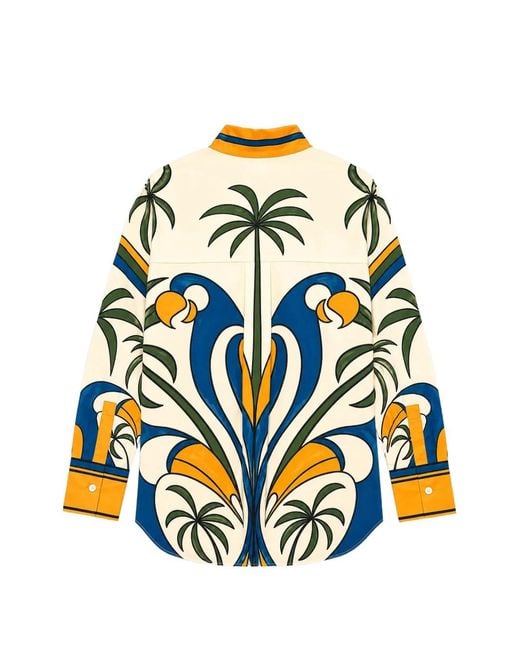 Farm Rio Blue Tropical Graphic Collared Buttoned Shirt
