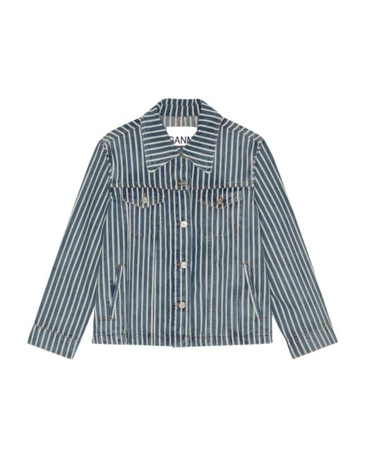 Ganni Blue Gestreifte Jeansjacke