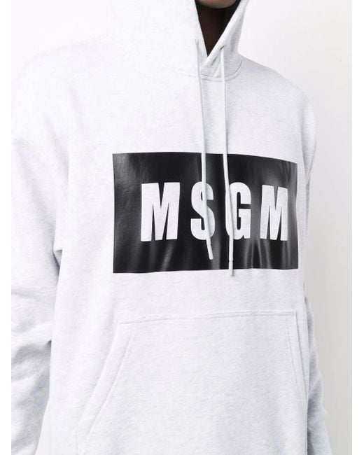 MSGM White Logo-Print Cotton Hoodie for men