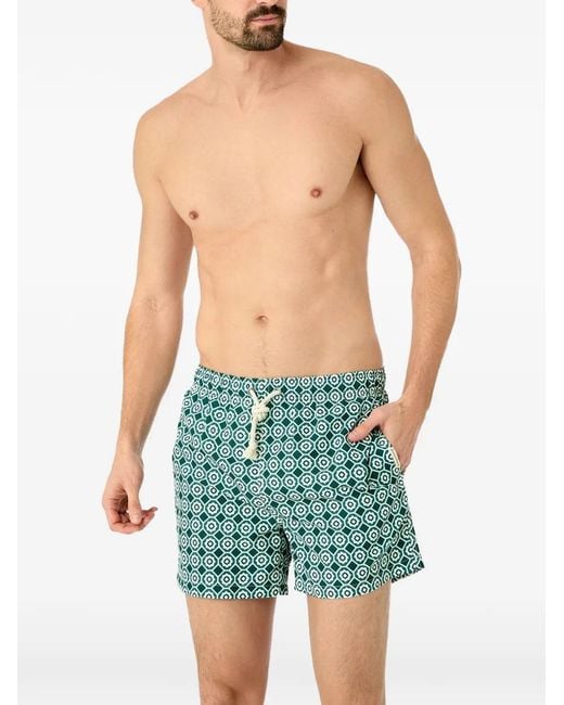 GASSA D'AMANTE Green Geometric-Print Swim Shorts for men