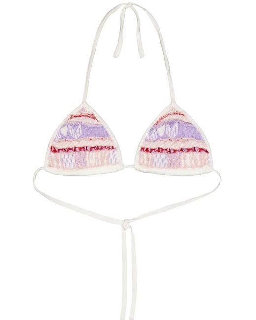 Laneus Pink Intarsia-Logo Jacquard Bikini Top