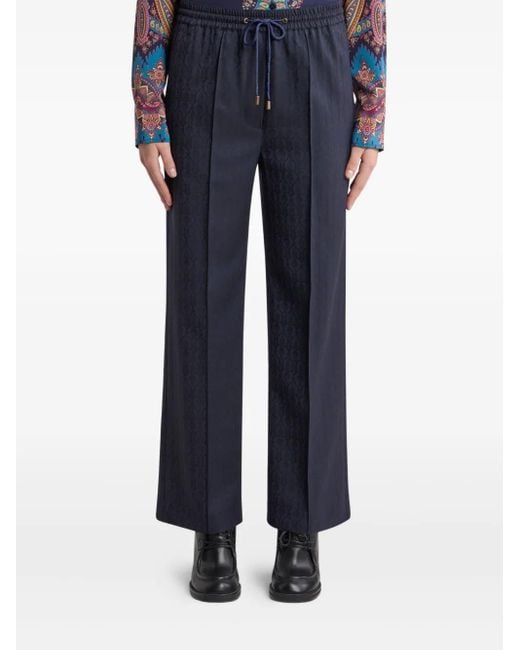 Etro Blue Wool Jacquard Jogging Trousers