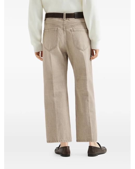 Brunello Cucinelli Natural Prince Of Wales Denim Contemporary Square Trousers With Monili