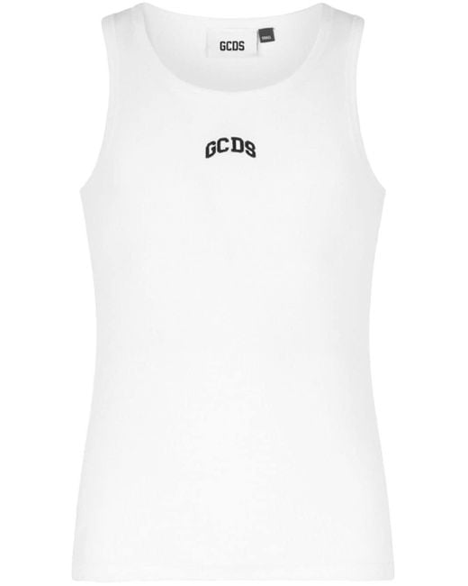 Gcds White Logo-embroidered Fine-ribbed Tank Top