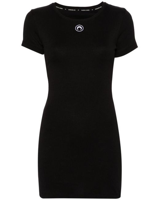 MARINE SERRE Black Moon-embroidered T-shirt Dress
