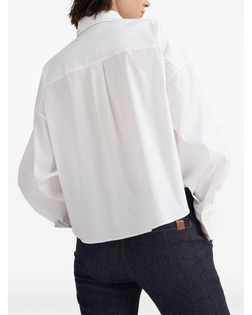 Brunello Cucinelli White Band-collar Cotton-blend Shirt