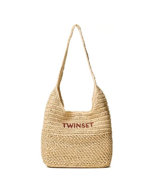 Twinset Natural Crochet Raffia Shoulder Bag