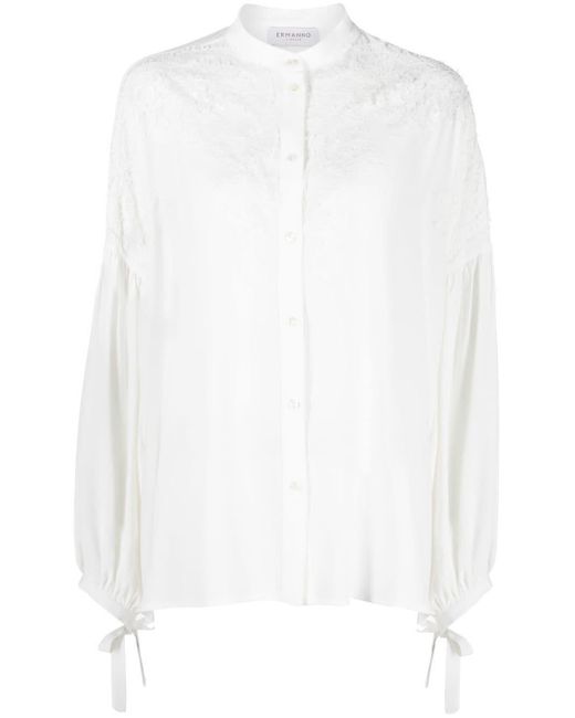 ERMANNO FIRENZE White Long-sleeve Button-fastening Blouse