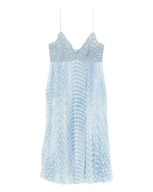 Ermanno Scervino Women's Blue Lace Pleated Midi Dress