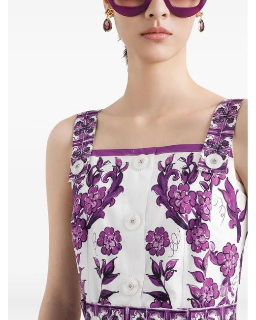 Dolce & Gabbana Purple Midikleid Mit Maiolica-Print
