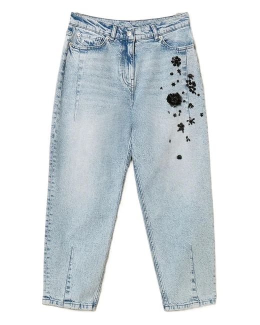 Twinset Women's Blue Sequin-Embellished Denim Jeans