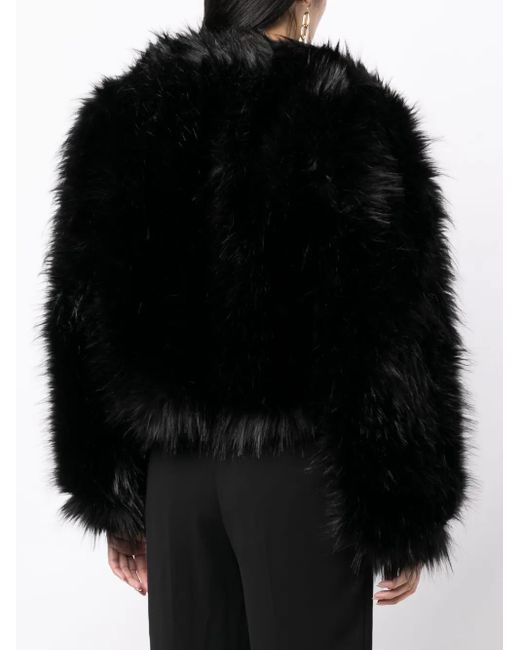 Elie Saab Black Faux-Fur Design Long-Sleeve Jacket