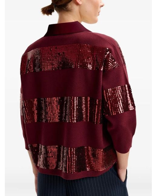 Essentiel Antwerp Red Illuminati Sequin-Striped Polo Shirt