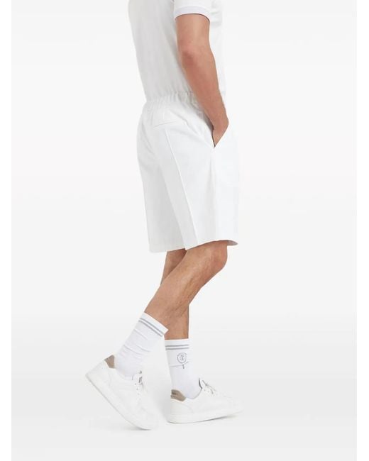 Brunello Cucinelli White Logo-Appliqué Tailored Shorts for men
