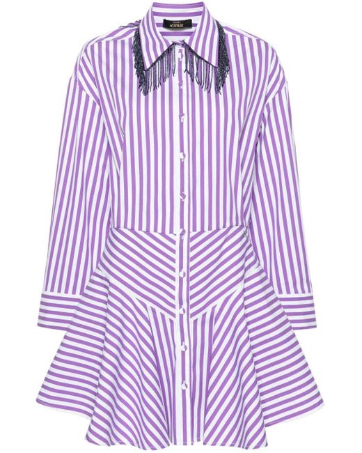 Twin Set Purple Fringed Striped Shirtdress