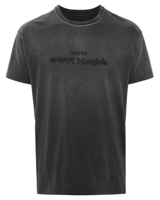 Maison Margiela Black T-Shirt mit gespiegeltem Logo