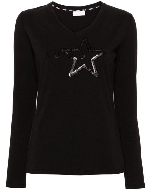Liu Jo Black Rhinestone-embellished Long-sleeve T-shirt