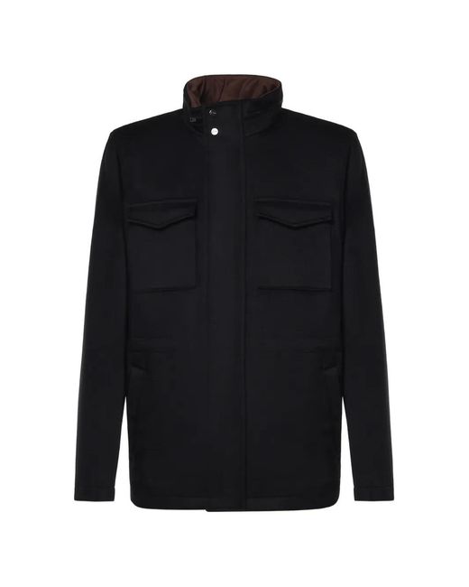 Herno Black Funnel-Neck Flap-Pocket Jacket for men