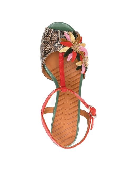 Chie Mihara Pink Uliva Floral Snake-Effect Leather Sandals