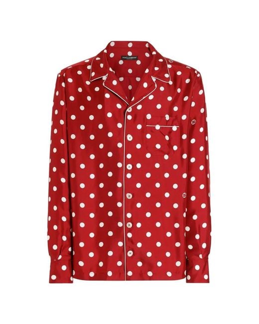 Dolce & Gabbana Red Polka Dot-Print Silk Twill Vanity Shirt for men