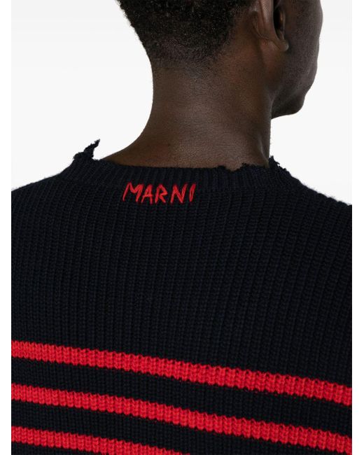 Marni Red Distressed Striped Jumpers for men