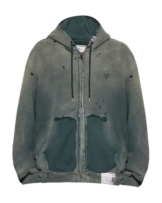 Maison Mihara Yasuhiro Green Faded-Effect Zip-Up Hoodie for men