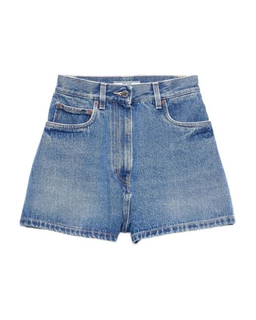 Prada Blue High-Rise Patch-Pocket Denim Shorts