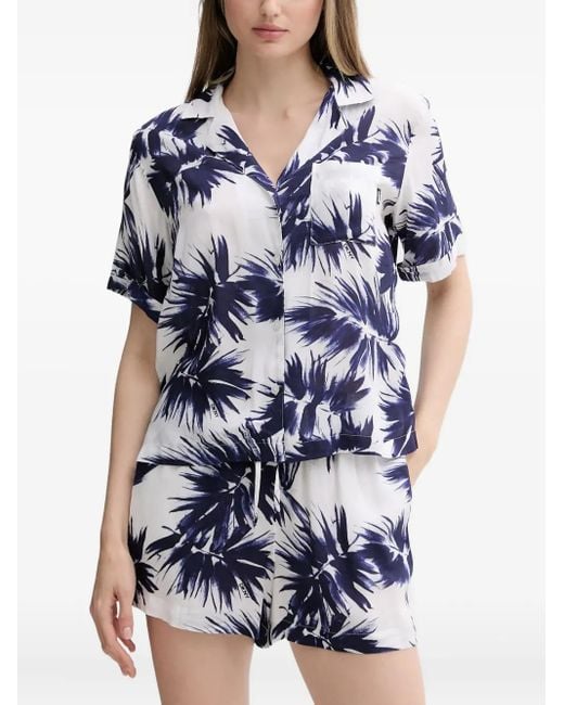 DKNY Blue Leaf-Print Pajama Set