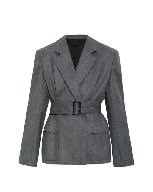 Lanvin Gray Belted Virgin-Wool Blazer