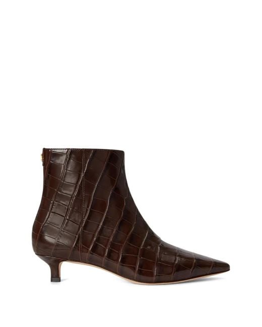 Ralph Lauren Brown Croc-Effect Leather Ankle Boots