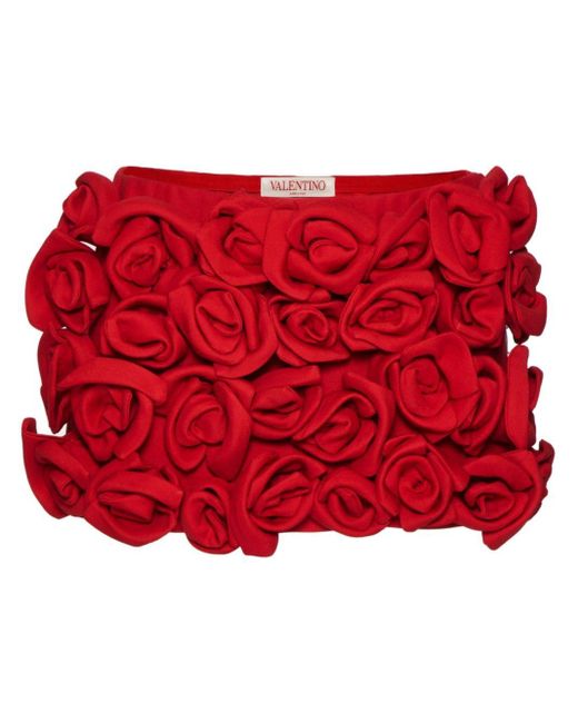 Valentino Garavani Red Crepe Couture Floral-appliqué Skorts