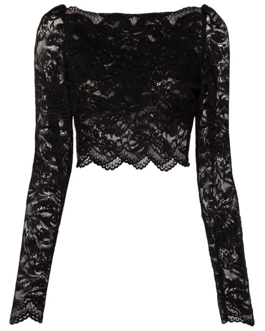 Rabanne Black Floral-lace Cropped Top
