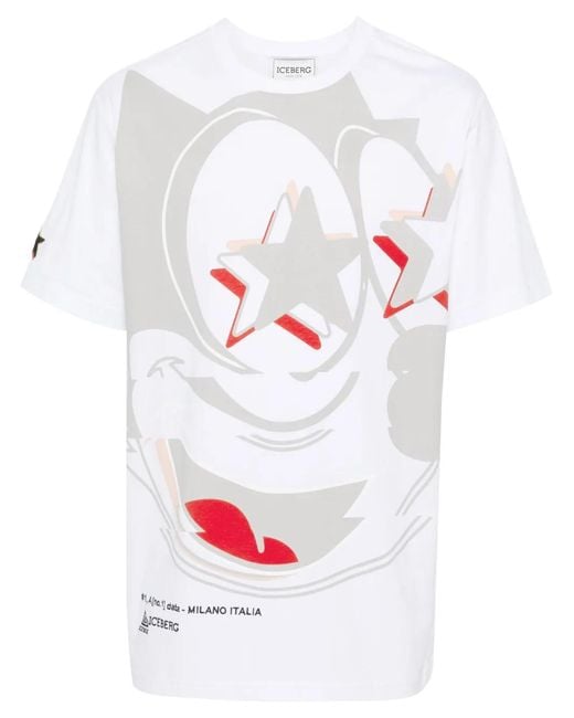 Iceberg White Felix The Cat Cotton T-Shirt for men