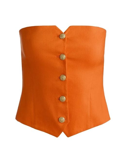 Alice + Olivia Orange Strapless Button-Down Top