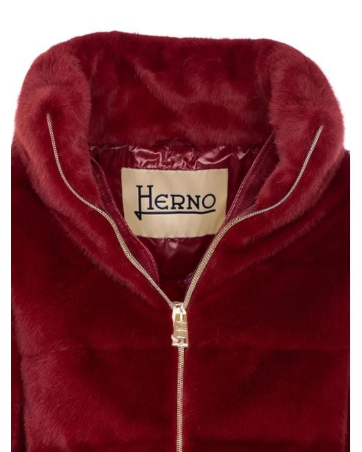 Herno Red Quilted Puffer Jacket With High Collar