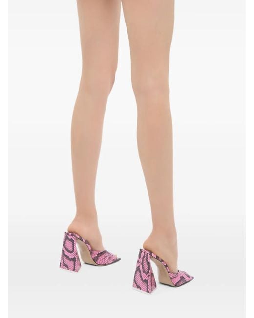 The Attico Pink Snakeskin Heeled Mules