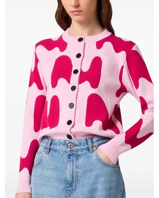 MSGM Pink Abstract-Pattern Button-Up Cardigan