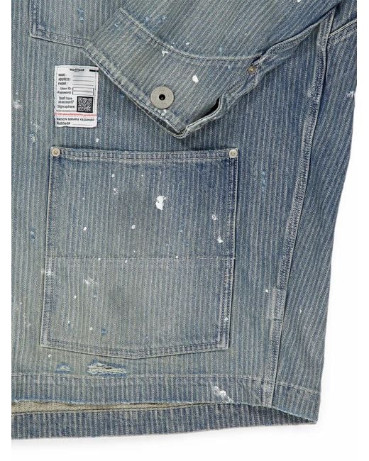 Maison Mihara Yasuhiro Blue Chore Stripe-Pattern Paint-Splatter Denim Jacket