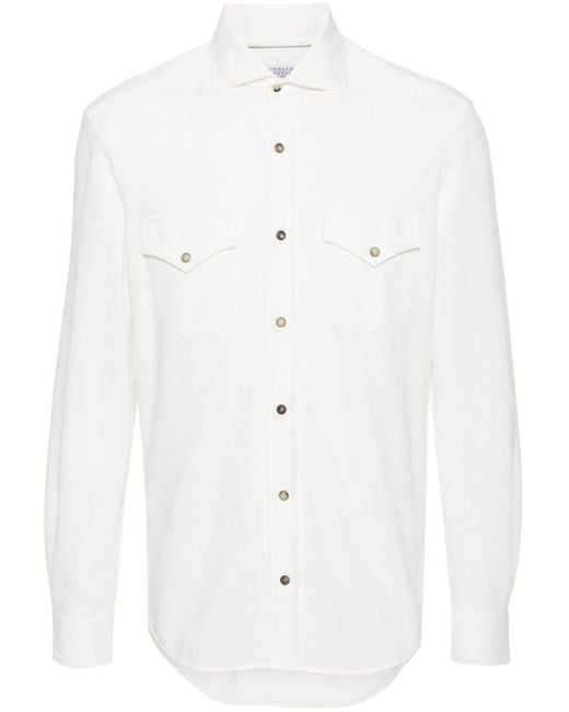 Brunello Cucinelli White Piquè Cotton Shirt for men