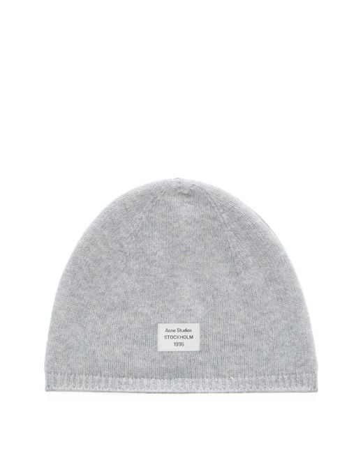 Acne Gray Cashmere Beanie With Logo