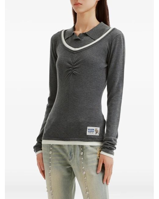 Markgong Gray Long-Sleeved T-Shirt And Polo-Collar Tank Top Set