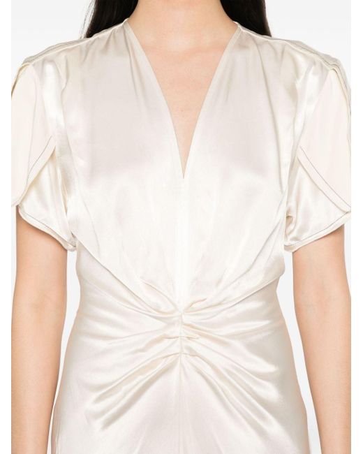 Robe mi-longue à fronces Victoria Beckham en coloris White