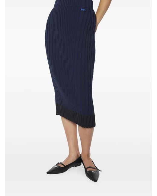 Maison Kitsuné Geribbelde Rok Met Baby Fox-Patch in het Blue