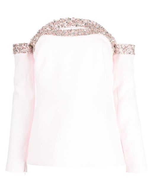 Safiyaa White Roisin Crystal-embellished Off-shoulder Top