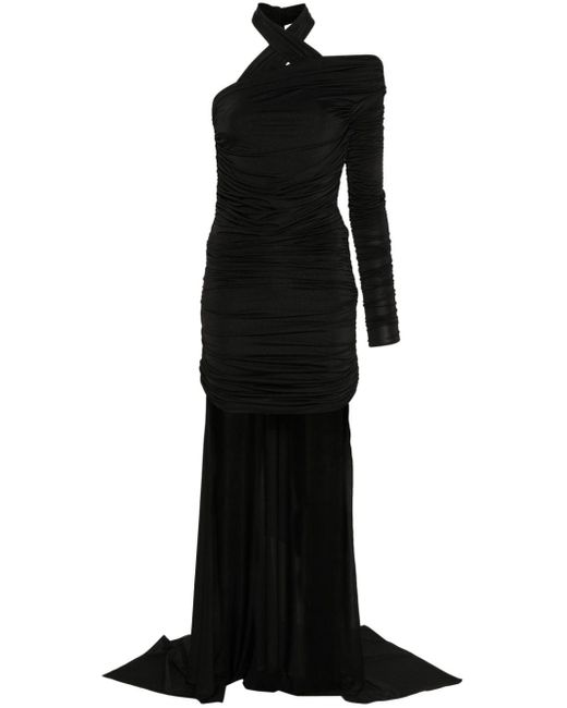 GIUSEPPE DI MORABITO Black Asymmetric Draped Mini Dress