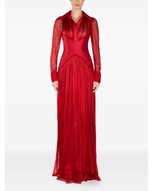 ARAFTU Red Pleated Maxi Dress