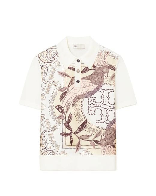Tory Burch White Silk Front Polo