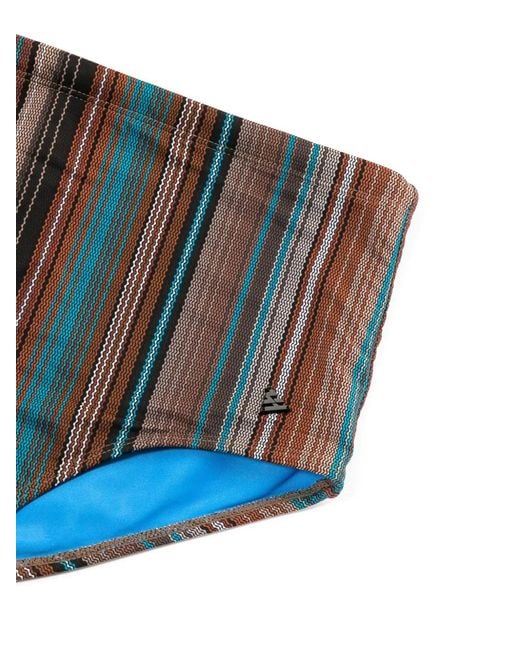 Amir Slama Blue Logo-Plaque Striped Swim Shorts for men